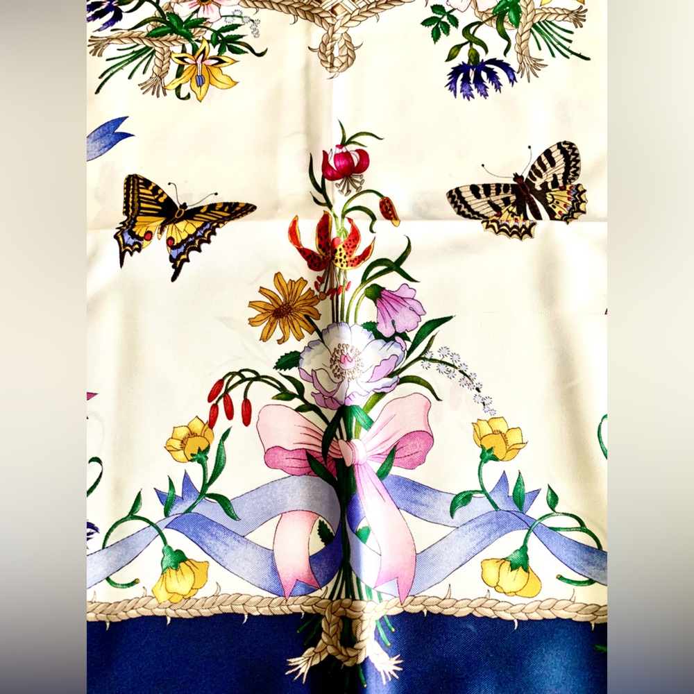 Gucci Vintage Silk Scarf in Floral and Fruit basket with Butterflies design - Picture 13 of 13